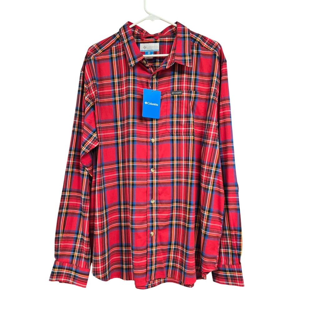 Columbia Plaid Long Sleeve Button Down Shirt Red Men's Size XL NWT